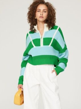 STAUD Cropped Hampton Sweater in Grass XS